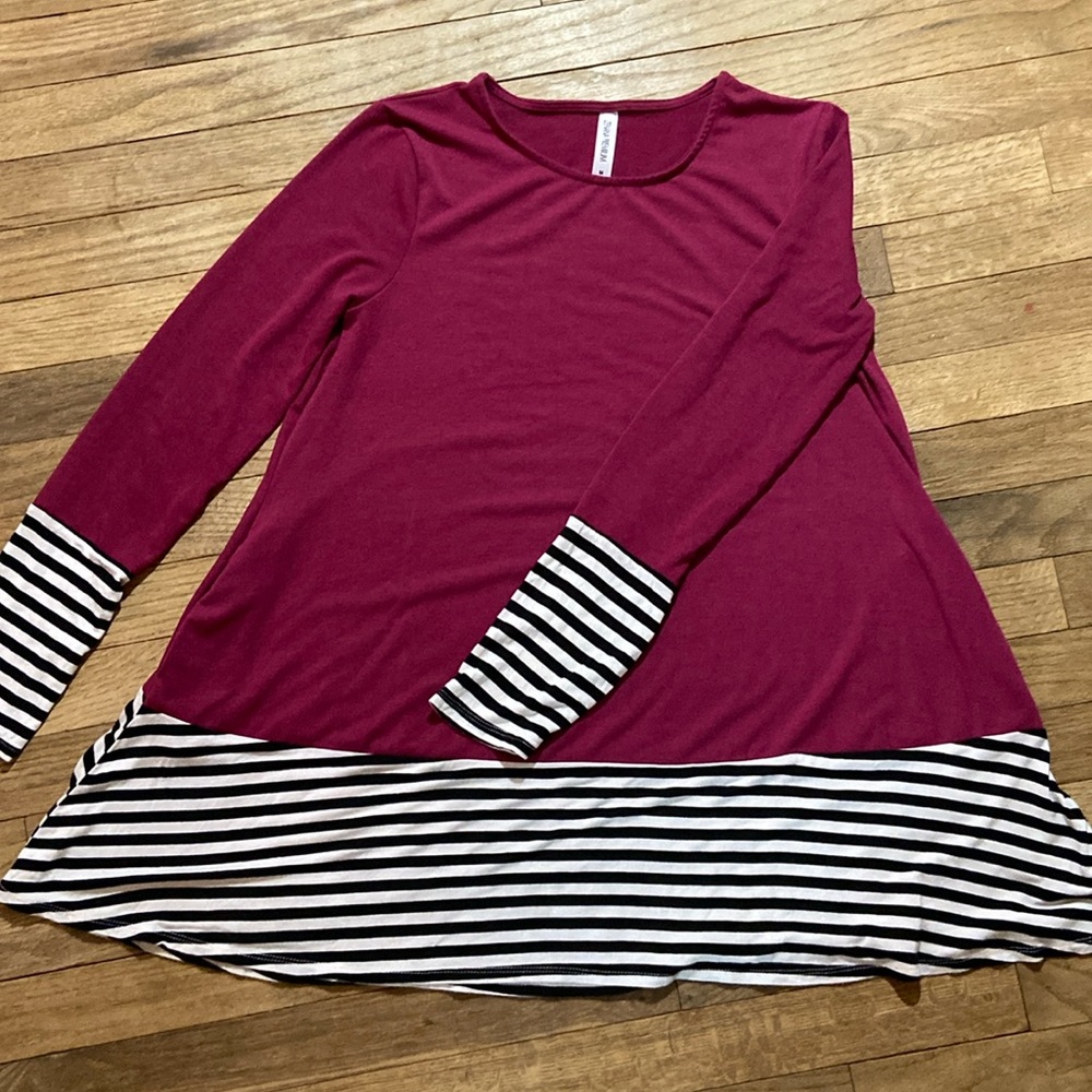 Cute Maroon with black and white stripes tunic